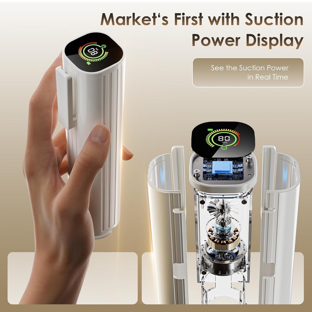 Portable White/Clear Cylinder Suction Device with Digital Display